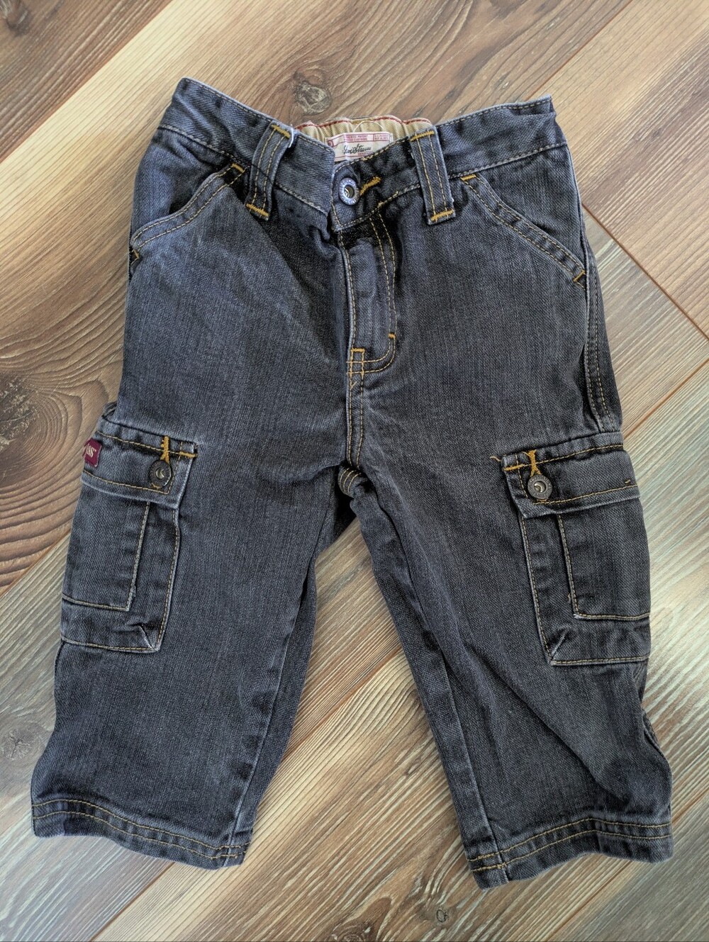 Levi Strauss Signature Dark Wash Cargo Denim Pants Toddler Boys 18 Months VTG